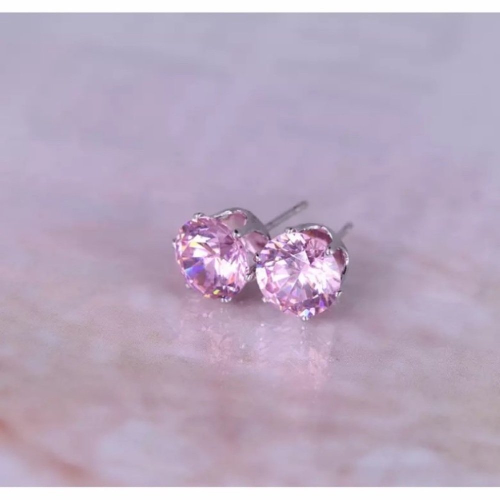 💗 Hypoallergenic Stainless  Steel Pink Crystal Earrings 6mm NEW